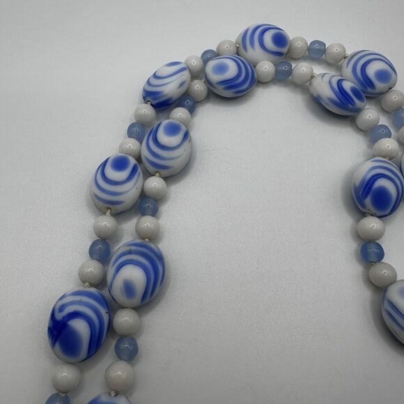 Vintage Necklace Dutch Porcelain Blue & White Swirl Beads 925 Clasp 26” Delft - Picture 10 of 11